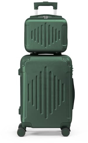 LALAHO Kofferset 2 teilig, Reisekoffer Set mit Kosmetikkoffer, Hartschalen Koffer Set aus ABS, Gepäckset mit Teleskopgriff, Handgepäck und Eckenschützern, Dunkelgrün