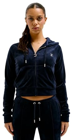 Juicy Couture Madison Hoodie Kapuzensweatjacke, Sweatjacke mit Kapuze und Reißverschluss aus Velour in Verschiedenen Farben Sweatshirt à Capuche, Bleu Nuit, M Femme