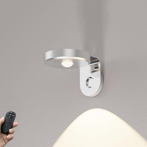 EOEO 2 Pcs LED Rechargeable Picture Light Wireless Indoor Wall Light with Remote, Picture Lamp Dimmable Wall Lamp, 360° Rotatable,Showcase Spots Lighting for Living Room Staircase Hallway, Silver