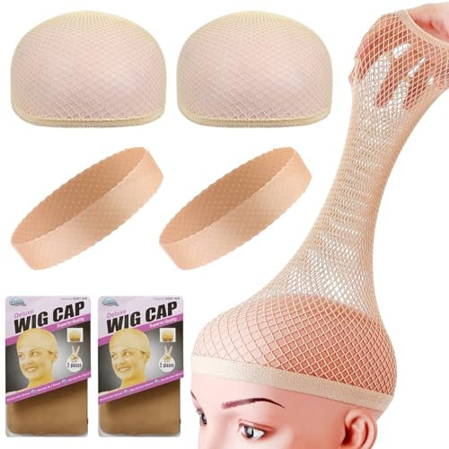 4 Stück Haarnetz für Perücken,Wig Cap,Perückennetz,2 Stück Silikon-Stirnbänder,Elastisches und Bequemes,Dehnbares und Atmungsaktives Perückenzubehör,Geeignet für Die Meisten Kopfumfänge (Hautfarbe)