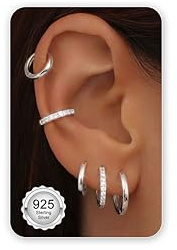 CASSIECA 5 Paar Creolen Silber Gold für Damen Herren Creolen Silber 925 Helix Piercings Knorpel Ohrringe für Mehrere Piercings 8/10/12mm