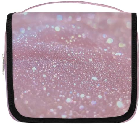 Mexpekil Trousse de toilette de voyage à suspendre pour femme - Motif paillettes roses - Grande trousse de toilette portable pour maquillage - Pour filles et garçons