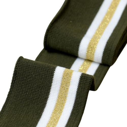 MYMERCERIE Rippenrand 6,5 cm, Bündchen & Taille 1,20 m, Khaki, Weiß, Gold