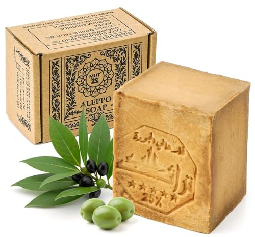 MUT22 Jabón de Alepo 75% Oliva y 25% Laurel - Para Piel Normal o Mixta - Limpieza Equilibrada Natural y Artesanal para Uso Diario