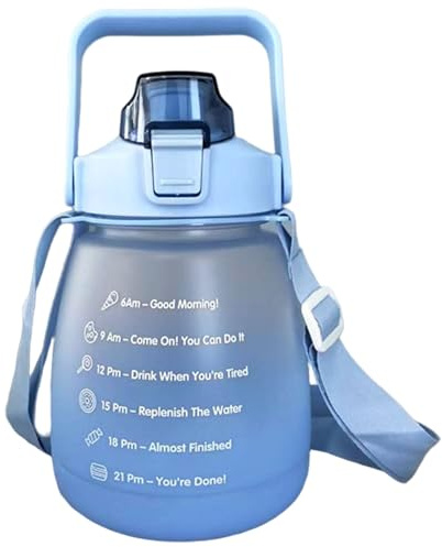 1300ml Kawaii Water Bottle with Straw Shoulder Strap, Cute Large Capacity Food-Grade Heat Resistant for Girls School Sport Work