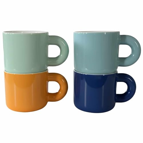 AiXception Ceramic Coffee Mugs, Set of 4, 320 ml, Yellow, Modern Style, Microwave Safe