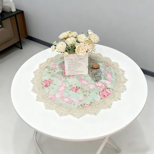 URROMA Rosa Bestickte Tischdecke,60 * 60cm Vintage runde Spitzendeckchen | Vintage Blumen Deckchen Polyester neutrale Tischdecke für Küche Esszimmer Kommoden Couchtisch Hochzeit Party Vase Dekoration