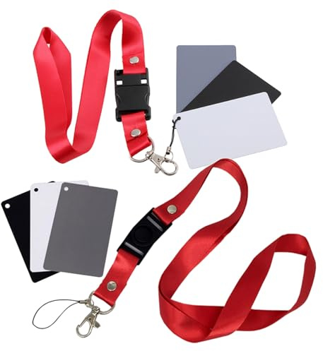 Sewroro Grey Balance Card Photography Video Film White Balance Card with Neck Lanyard Strap 2 pack Black White Reference Cards for Exposure and Colour Calibration