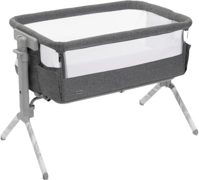 Chicco Next2Me Armonia Baby Beistellbett, aufklappbare Seitengitter, 11 Höhenstufen, höhenverstellbar von 66 bis 83 cm, 4 Rollen, hervorragende Luftzirkulation, dunkelgrau meliert