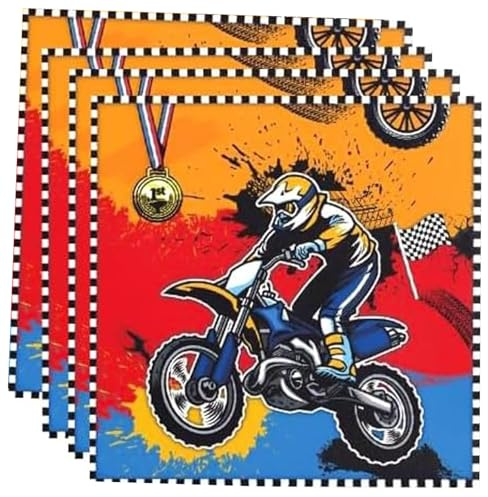 Ovanda 20 Stück Motocross Servietten, Racing Car Party Supplies, Cars Geburtstagsdeko, Motorrad deko Geburtstag Servietten für Racing Thematische Geburtstagsdekorationen, Papierserviette Auto
