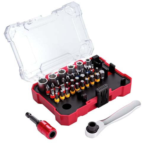 Ghekkli Mini Clé Cliquet 1/4, Kit d'Outils 38 Pcs Avec 29 Embouts de Tournevis en Acier S2, 6 Pcs Coffret Douilles, Porte-Embout Magnétique et Adaptateur, pour Réparation Auto, Vélo et Bricolage