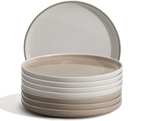 Hausfelder Steingut Dessertteller Set 8x, 21 cm, Beige Sand | 8 flache Kuchenteller aus Keramik, 21 cm, spülmaschinenfest & mikrowellengeeignet