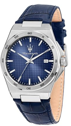 Maserati Analoge Herrenuhr mit Uhrzeit, Datum, 40 mm, Kollektion Speed Slim Guilloché, Naturleder