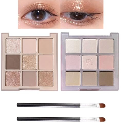 THXFUNAREA 2 Palette di Ombetti, 2 Pennelli Make-up Inclusi, Finiture Opache e Brillanti, Lunga Durata e Resistente all'Acqua, Per Trucco Quotidiano e Appuntamenti, Toni Nude e Marrone
