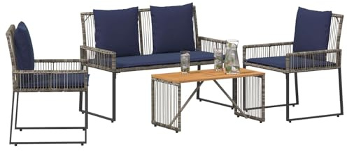 vidaXL Gartenmöbel Set 9 pcs Grau und Marineblau Poly-Rattan, Gartenmöbelset, rustikales Design, wetterfest, schicke Rattan-Sitzgruppe für Terrasse, Komfort und Entspannung