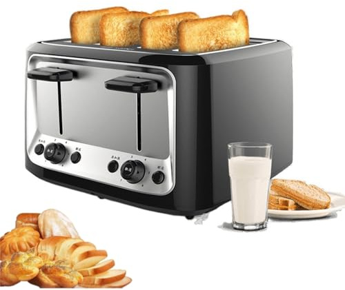 Horno tostador de pan de 4 rebanadas con 6 configuraciones de tono de pan, eyector automático de tostadora comercial, tostadora eléctrica con bandeja para migas extraíble