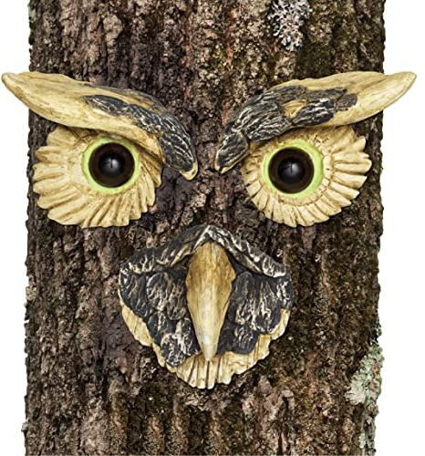 Bits and Pieces - Eule Baumgesicht - Uhu Kauz Baumdeko zum Hängen - Gartendeko - 3 Teile mit nachtleuchtenden Augen - aus Kunstharz, mit Leuchtfarbe