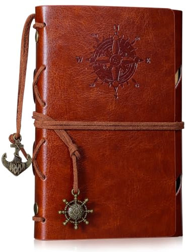 Kesote Cuaderno de Bolsillo Diario de Viaje A7 con Funda de Cuero Vintage Folleto de Tapa Dura Agenda escolar Regalo para chicos y chicas