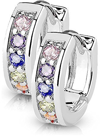 Bungsa silberne Damen-Ohrringe Kristalle bunt I hochwertige Klapp-Creolen mit Kristallen für Frauen Edelstahl