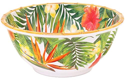 Les Jardins de la Comtesse - Gran Ensaladera Profunda - Melamina Pura - Flores Exóticas - 25 cm - Rojo/Verde - Bol Decorado Dentro/Fuera de la Colección Vajilla Irrompible MelARTmine
