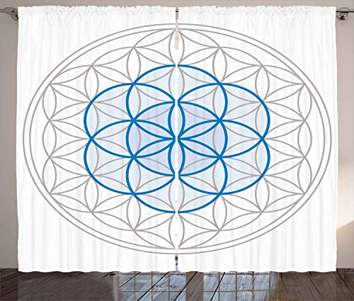 ABAKUHAUS Blume des Lebens Rustikaler Gardine, Ovaler Heiliger Knoten, Schlafzimmer Kräuselband Vorhang mit Schlaufen und Haken, 280 x 175 cm, Warme Taupe Blau