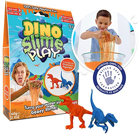 Dino Slime Play Orange von Zimpli Kids, 2 x Dinosaurier-Figuren-Set, verwandelt Wasser magisch in klebrigen, bunten Schleim, sensorisches Spielzeug für Autismus, magisches Pretend Play Geschenk,