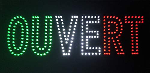 Enseigne lumineuse à LED OUVERT double ligne Vert/Blanc/Rouge 48x 24x2.5cm