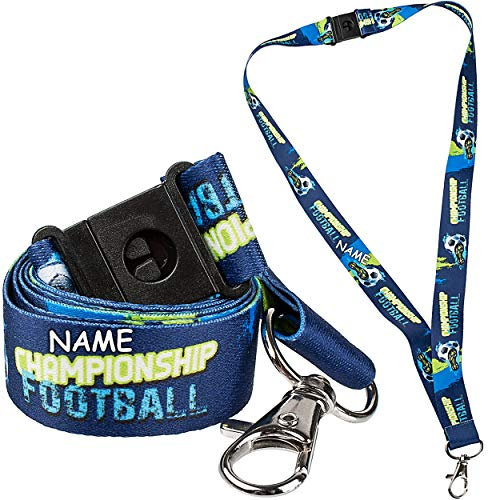 alles-meine.de GmbH Schlüsselband/Schlüsselanhänger/Umhängeband - Fußball & Fußballschuh - inkl. Name - 20 mm beit - mit Karabiner + Sicherheitsverschluß - lang schwarz - für..