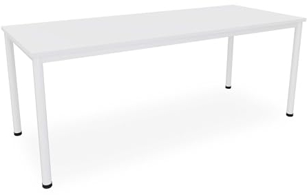 Dila GmbH Schreibtisch/Besprechungstisch in verschiedenen Größen und Farben weißes Metallgestell Konferenztisch (B: 200 cm x T: 80 cm, Weiß)