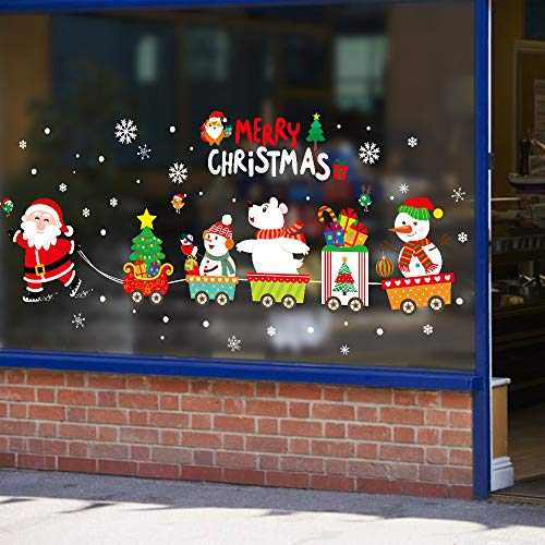 YULOONG Ventanas de Navidad Pegatinas adhesivas Clings Vinilo extraíble Papá Noel Árbol de Navidad Muñeco de nieve Copo de nieve Ciervos DIY Pared Ventana Puerta Mural Escaparate Calcomanía Etiqueta