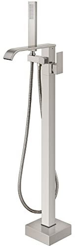Aolemi BtahTub Wasserhahn, freistehend, gebürstetes Nickel, Einhandgriff, schwenkbarer Wasserfallauslauf, stehender Messing-Wasserhahn mit Handbrause