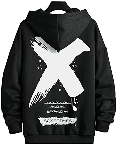 Moshtashio Hoodie Herren Basic Kapuzenpullover Langarm Sweatshirts Classic Männer Sweatjacke Druck Pullover Unisex Casual(Schwarz,5XL)