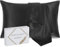 Taie d'oreiller 100% Soie Naturelle de mûrier 25 Momme Qualité supérieure Grade 6A sans Produit Chimique,Bio- Peau Sensible,Cheveux Afro,Bouclés,Gras,Antichute Cadeau (Noire, 65x65cm)