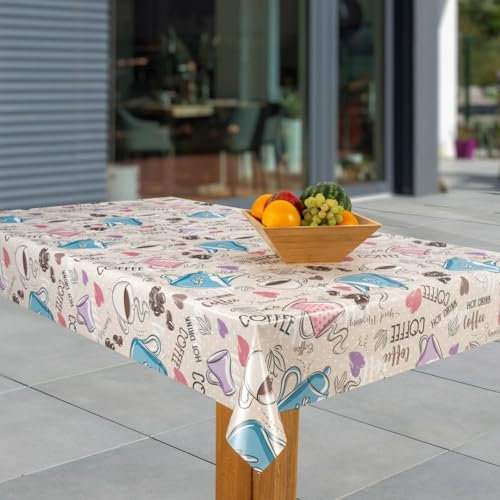 laro Wachstuch-Tischdecke Abwaschbar Garten-Tischdecke Wachstischdecke PVC Plastik-Tischdecken Eckig Meterware Wasserabweisend Abwischbar, Muster:Kaffeetassen, Größe:90x90