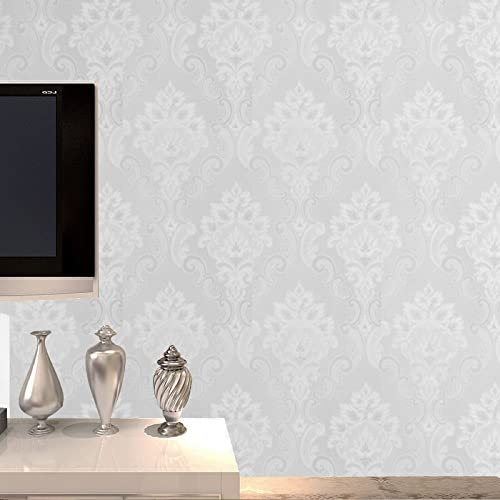 Dostear Rollo Vinilo Papel Adhesivo Para Encimera De Cocina Muebles Madera Pared Decorativo Pintado Autoadhesivo Infantiles Damasco Blanco 60 X 500cm(23.62 X 196.85 pulgadas)