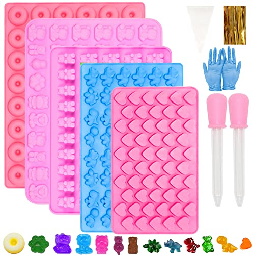 Gummibärchen Form Bonbonform Silikon 5Stk Schokoladenformen Süßigkeit Form Silikon Formen mit 2 Dropper für Süßigkeiten Schokolade Gelee