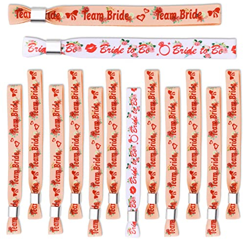 DPKOW Blume Frauen JGA Armbänder Set, 12 Team Bride Armbänder 2 Bride to be Armbänder, Einstellbare Armbänder für Junggesellinnenabschied Accessoires JGA Gastgeschenke Braut Dusche Accessoires