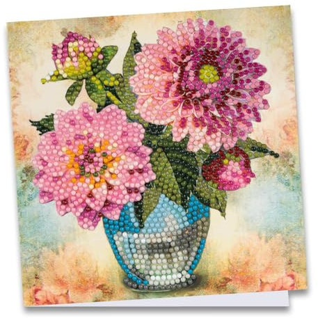 Ideen mit Herz Diamond-Painting-Grußkarte | 16 cm x 16 cm | 370 g/m² | Inkl. Umschlag & Werkzeug (Dahlien in Vase)