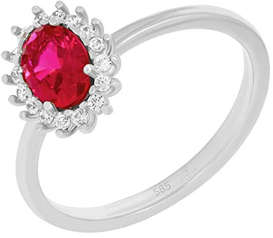 585er Weißgold Damenring mit synth. Rubin Ring Goldring Verlobungsring Antragsring