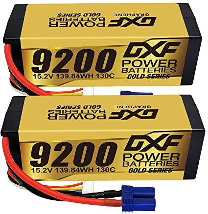 DXF 2 Paquets Batterie lipo 4s Haute Performance - lipo 4s Compatible avec Voitures et modèles rc 1/10 et 1/8 -Batterie lipo Excellente capacité et décharge - 9200mah 130c lipo - Facile à Monter