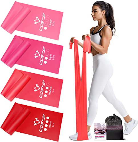 Bandas Elasticas Fitness, 4 Niveles de Resistencia, Cinta Elastica Fitness con Bolso e Instrucciones de Entrenamiento,Muy Adecuado para Yoga, Pilates,Entrenamiento de Fuerza,Fisioterapia
