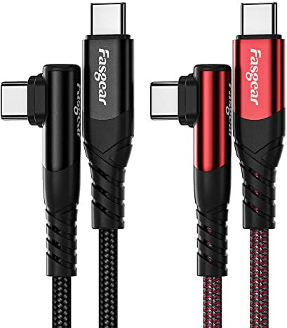 Fasgear USB C auf USB C Kabel, 2 Pack 3m 60W Typ C auf Typ C rechtwinklig 90 Grad, PD Schnellladekabel kompatibel für Galaxy S22 S21 Mac-Book i-Pad Pro (3m, Schwarz & Rot)