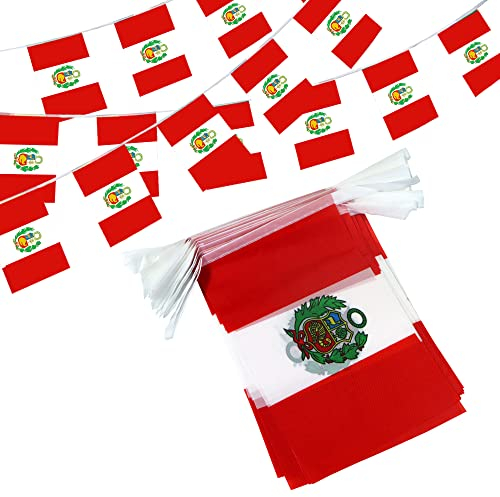 Anley Perú Cuerda Bandera Banderines, Eventos Patrióticos 28 de Julio Día de la Independencia Peruana Decoración Barras Deportivas - 33 Pies 38 Banderas