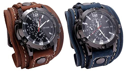 LOVIVER 2 Stück Uhr Breites PU Lederband Band Römische Ziffern Armbanduhr Schmuck
