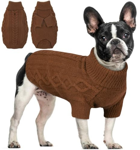 Hjumarayan Hundepullover - Schlicht & Elegant Pullover Hund, Warme Hundepullover Mittelgroße Hunde mit Geschirrloch für Leine, Schöner Hundepulli mit Beinen für Französische Bulldogge (Kaffee M)