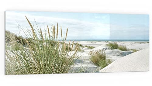 DEQORI Küchenrückwand Glas | Motiv Dünen an Nordseeküste | 125x50 cm | Bad- oder Herd-Rückwand | Herdblende Spritzschutz für Küche & Badezimmer | Moderne Deko für Fliesenspiegel