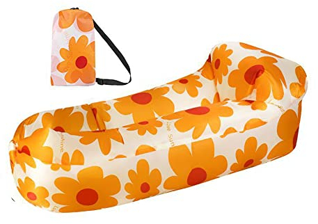 Hixingo Divano Gonfiabile Letto Gonfiabile Matrimoniale con Pacchetto Portatile, Materasso Gonfiabile Impermeabile Ripstop Letto Gonfiabile per Viaggi, Campeggio, Piscina (Fiore d'arancio)