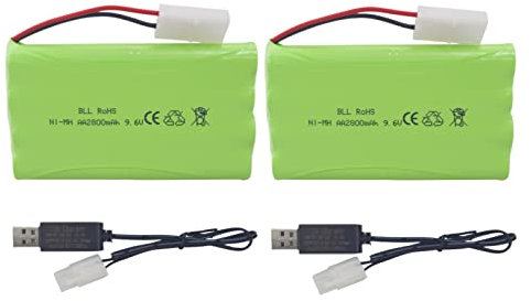 ZYGY 2PCS 9.6V 2800mah AA Rechargeable Batteries with Tamiya Plug with USB Charging Cable for RC Cars Trucks Tanks Engineering Cars RC Boats
