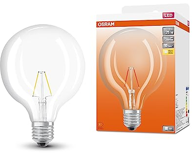 OSRAM Lampada a LED Globe125 a stella a LED per base E27, forma del globo, look filamento, 250 lumen, bianco caldo, 2700k, sostituzione di lampadine da 25 W convenzionali, non dimmerabile, 1 pacco