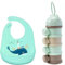 Milchpulver Portionierer Baby Stapelbar,Milchpulverspender mit 4 stapelbare 100% luftdichten Fächern + Silikon-Lätzchen für Babys, verstellbares, wasserdichtes Lätzchen (Grün)